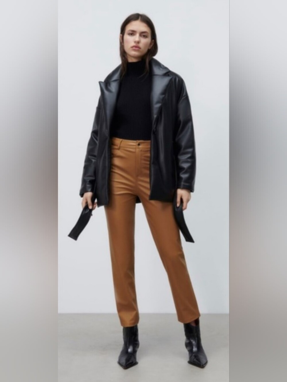 Zara Faux-Leather Mom Fit Trousers